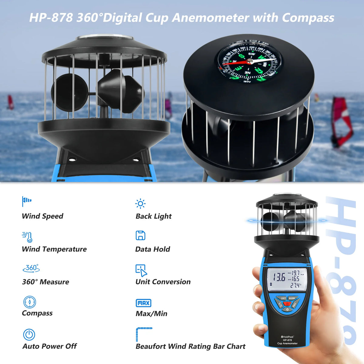 HP-878 Cup Anemometer with Backlit Display