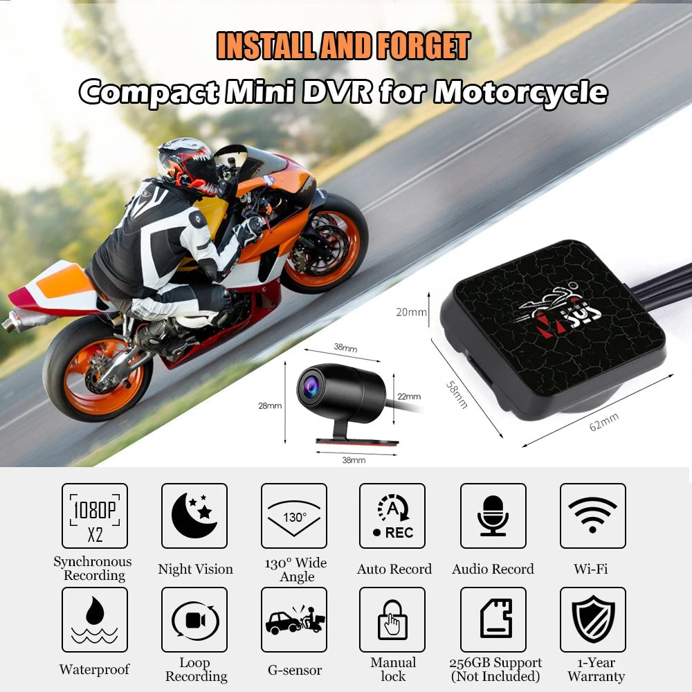 SYS VSYS Dual Motorcycle DVR 1080P Action Camera Recorder Front & Rearview Waterproof Motorcycle Dash Cam Black Night Vision Box 