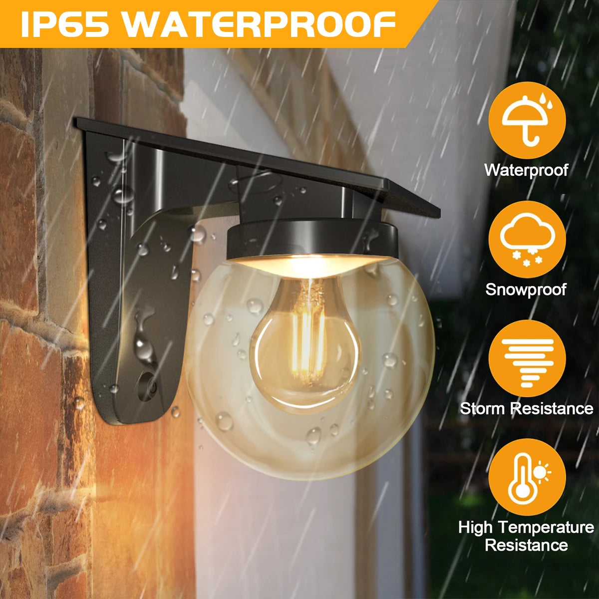 Lámpara solar de pared con bombilla LED E27, IP65, dos modos