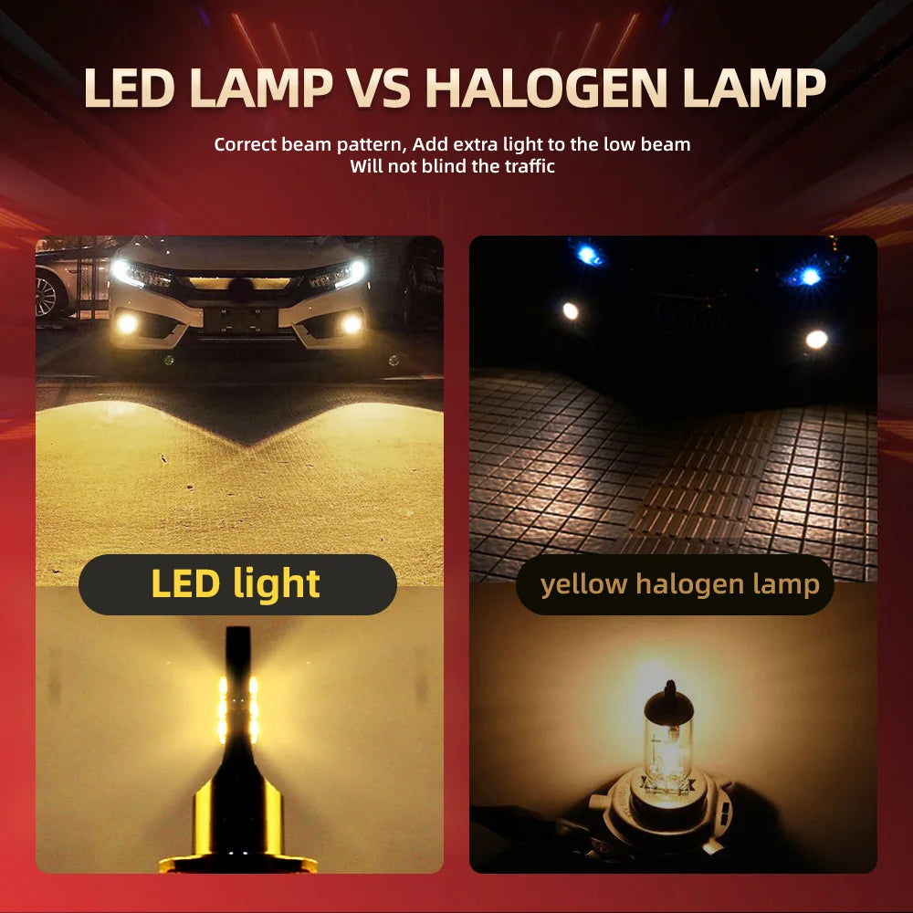 2x H8 H11 LED 9006 9005 9145 H1 H3 PSX24W 5202 880 881 ampoules antibrouillard 3000K jaune, éclairage DRL, lampe frontale 12V