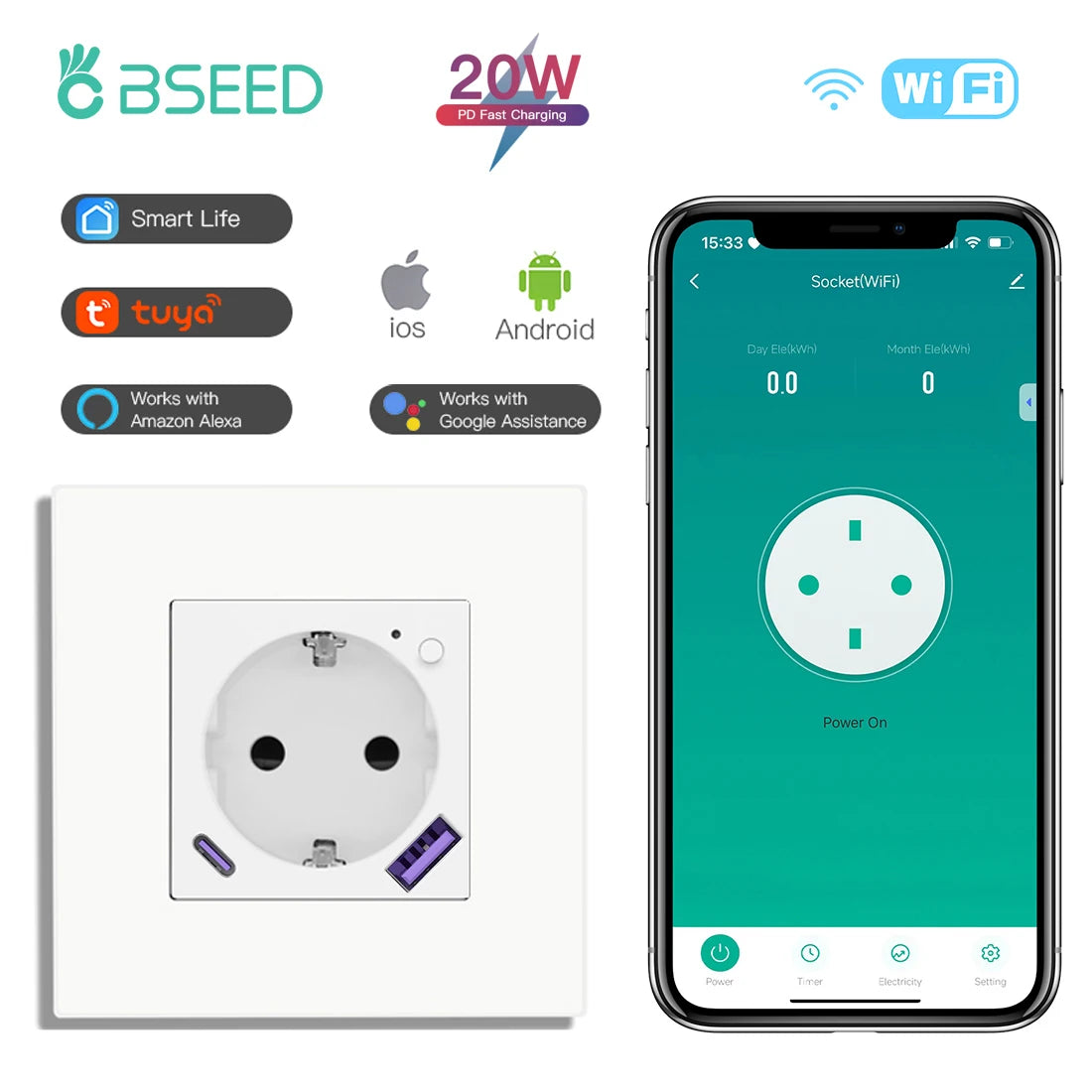Wi-Fi Wall Socket with USB-C Charging - Options