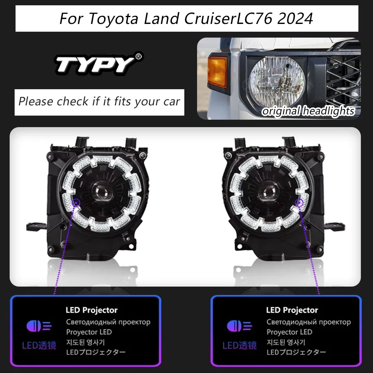 Upgrade faruri LED pentru Toyota Land Cruiser LC76 2024 cu DRL