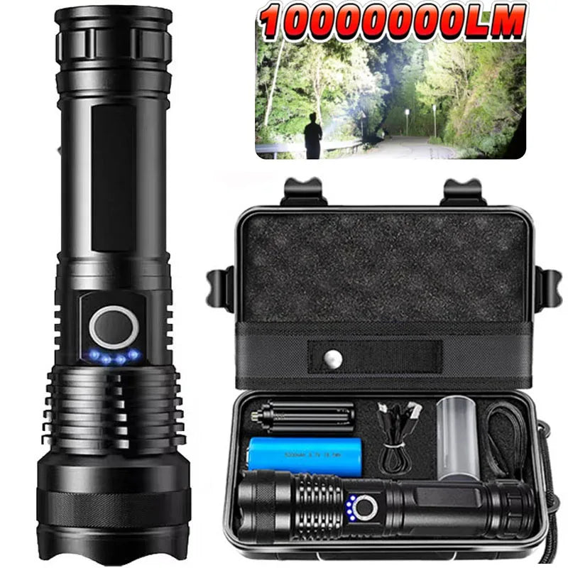 Lampe torche tactique LED rechargeable haute puissance, lampe torche à zoom télescopique en alliage d'aluminium pour camping et pêche en extérieur