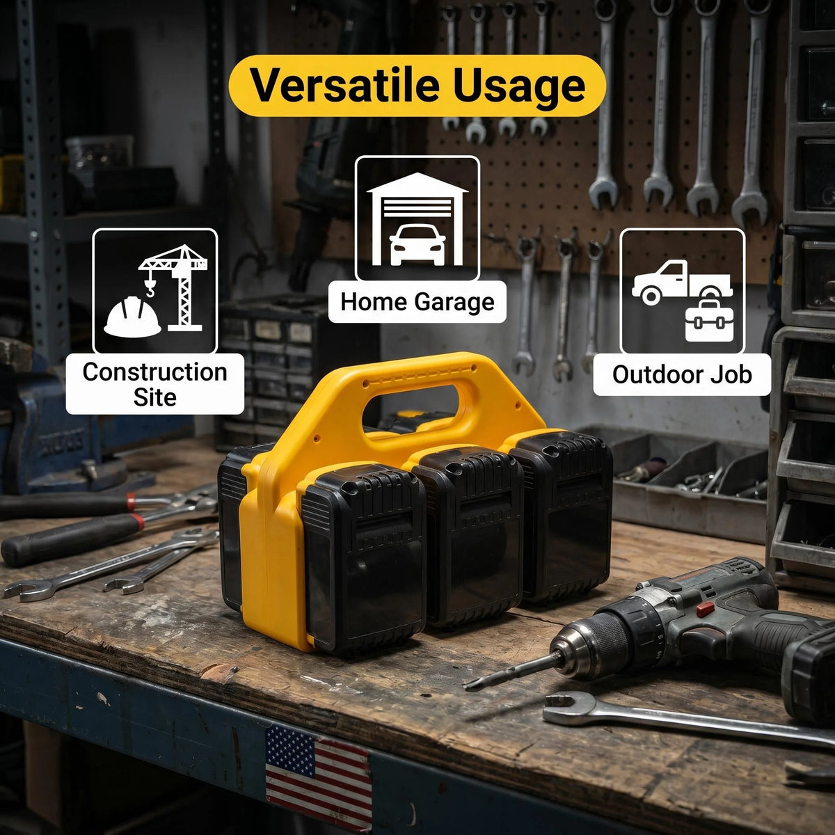 6-Slot Power Tool Battery Storage Caddy with Handle