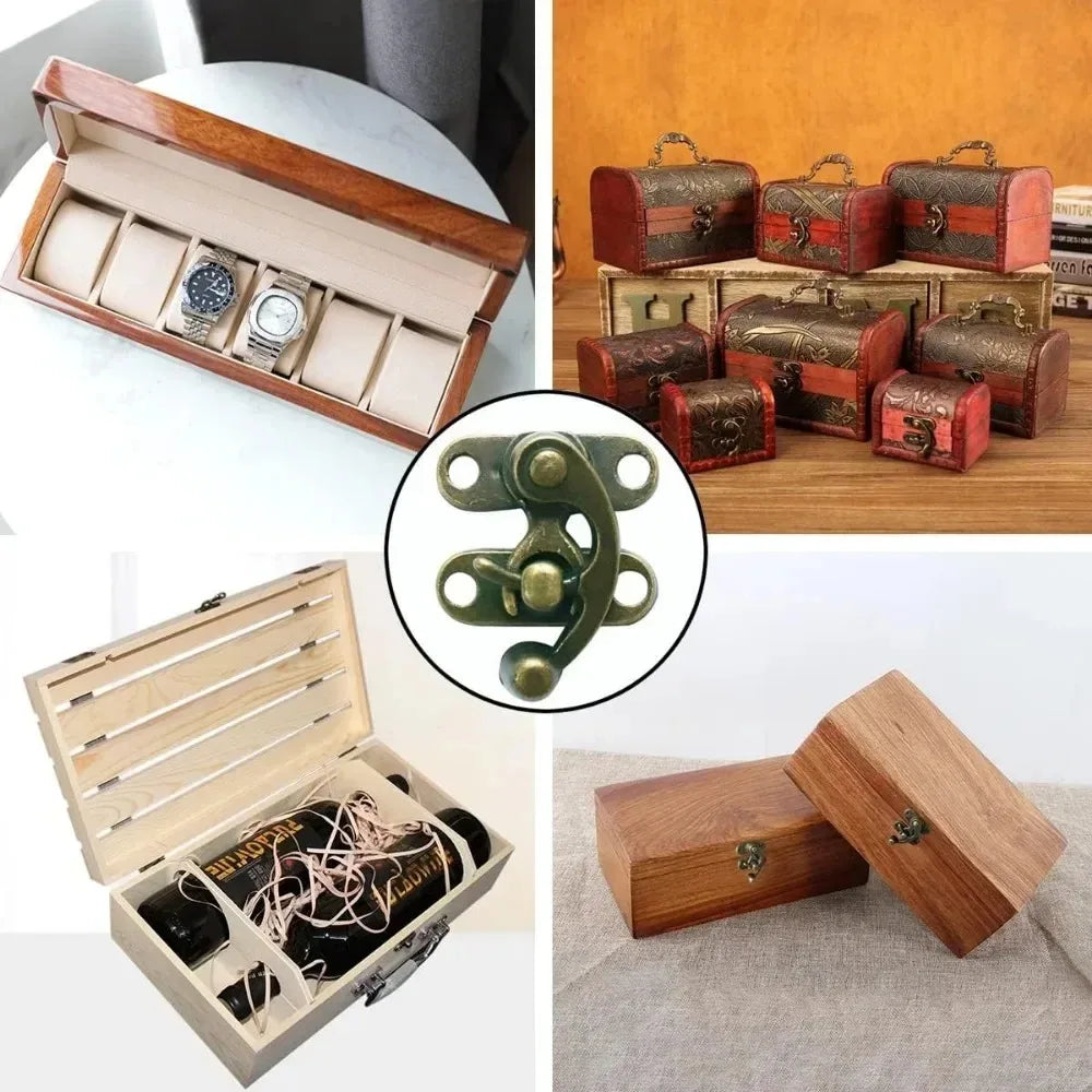 10STK/Beutel Vintage-Metallhardware Möbel Holzbox Lederbeutel Hardware dekorative Verschluss- Riegel- Schnappverschluss Schloss Vorhängeschloss Haken mit Schrauben