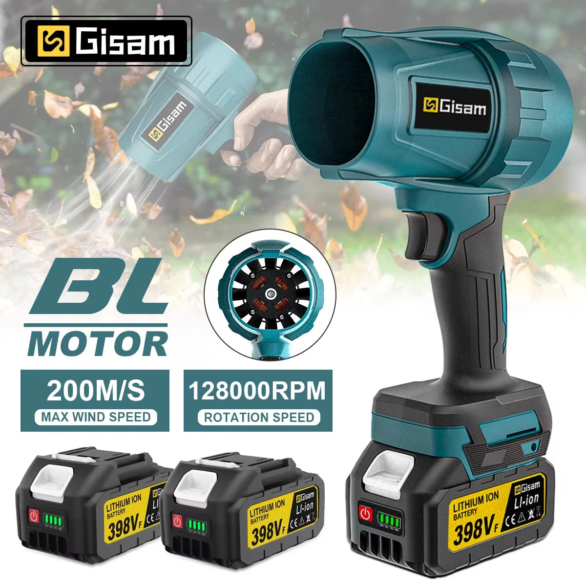 Gisam Brushless Turbo Jet Fan 1500W Cordless Air Blower for Makita 18V