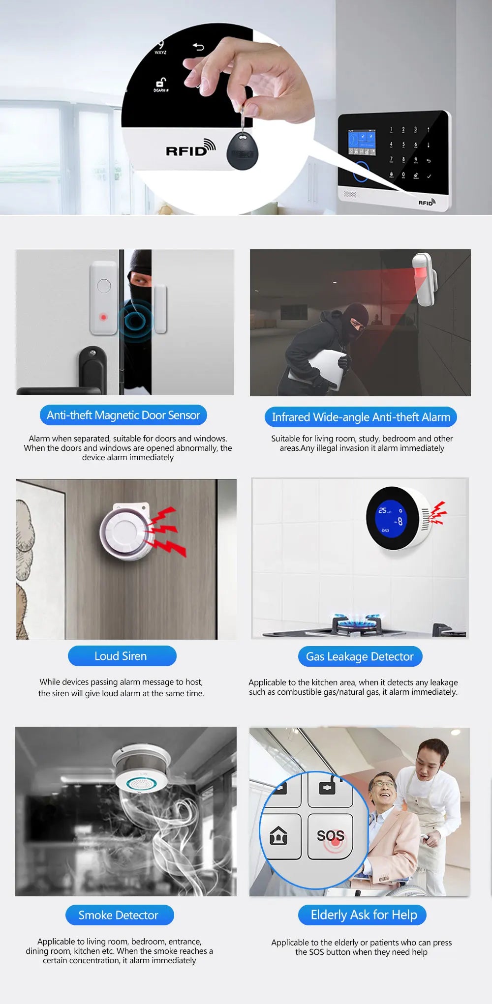 PGST home alarm system, door detector, outdoor solar alarm, door and window/motion sensor, 433MHz, GSM, wireless, anti-theft