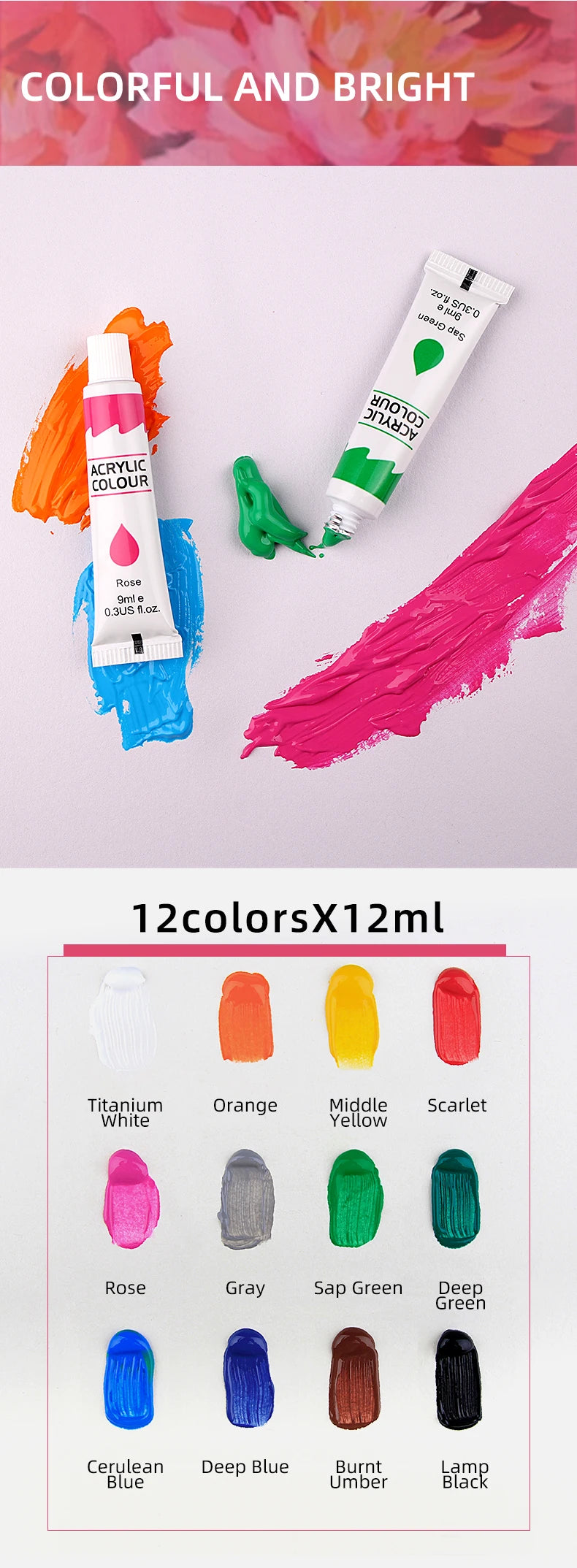 9mL Acrylic Pigment Set for Student Art & Graffiti Painting