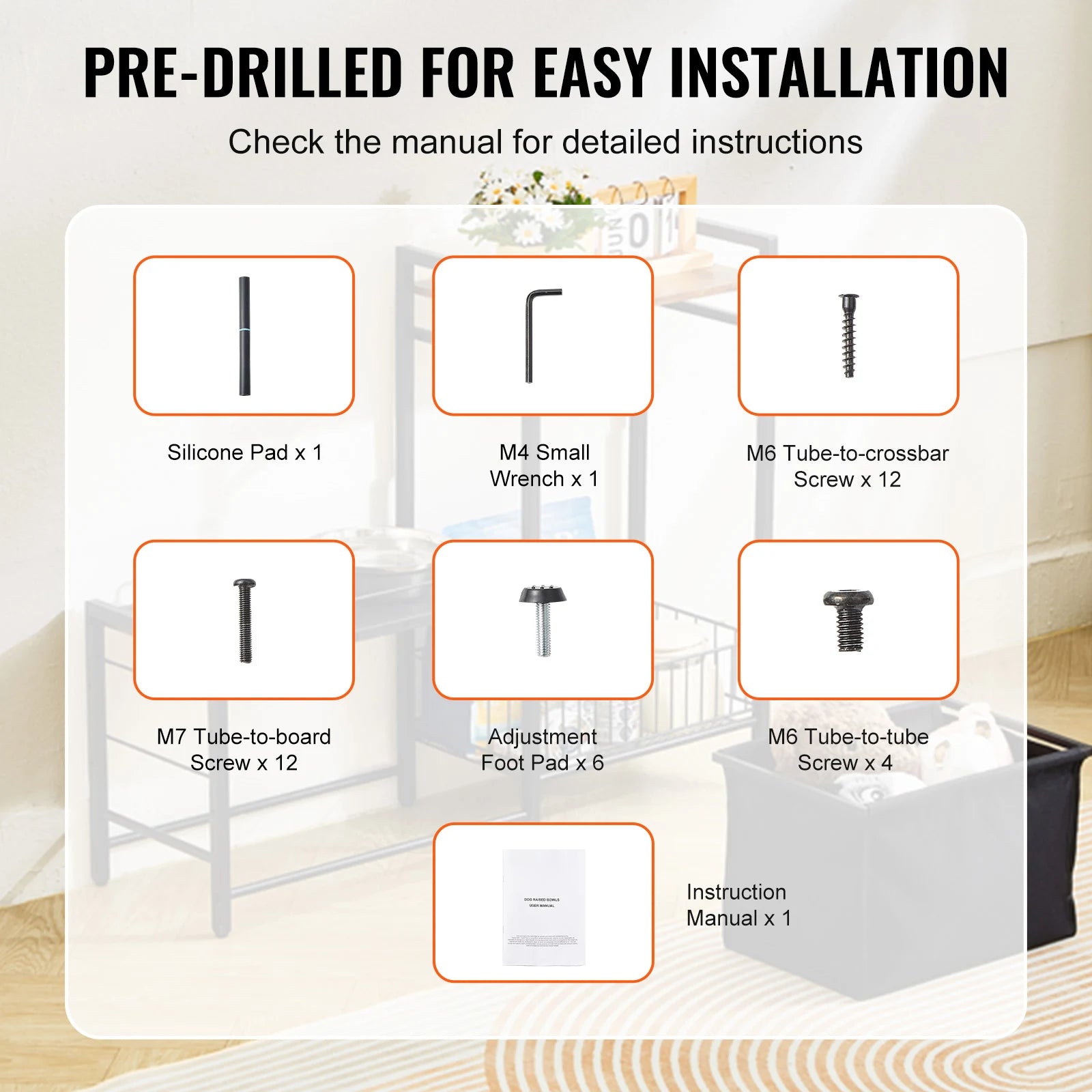 Pet Feeding Station with Storage, Elevated Dog Bowl Stand