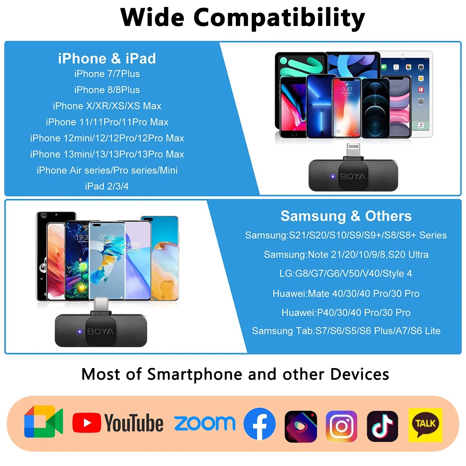 BOYA BY-V Wireless Lavalier Microphone for iPhone 15/16 Series Samsung TECNO REDMI Type-c Devices Video Recording Streaming Vlog 