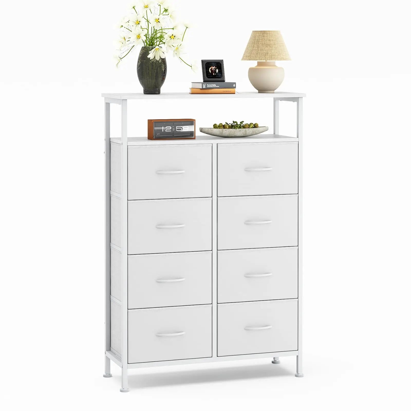 8 Drawer TV Stand with Wooden Top and Storage Cabinet