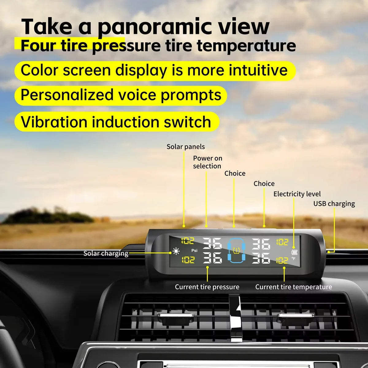 TY01 solcelledrevet/USB-sett for dekktrykkovervåking