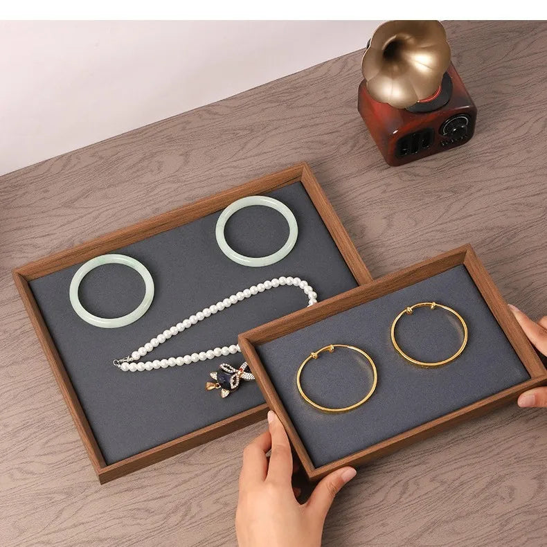 Wooden Jewellery Display Tray with Faux Suede Lining