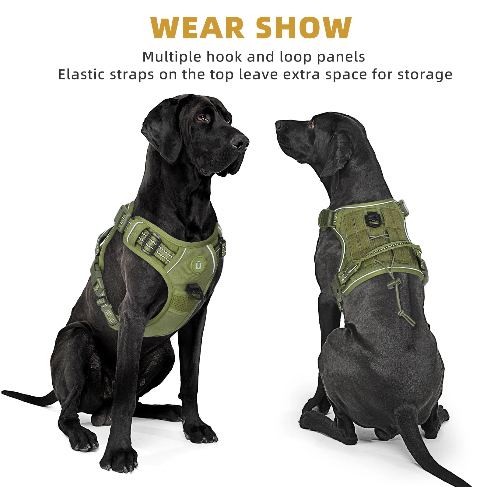 Tactical Dog Harness, No Pull Dog Harness, Adjustable Breathable MOLLE Dog Vest Harness for Medium Large Dog Reflective Military 