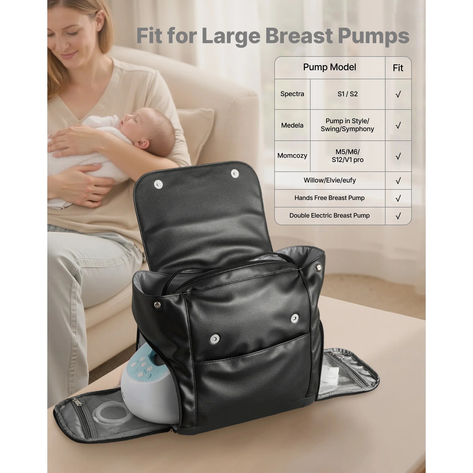 Breast Pump Backpack with Ice Pack & Organized Storage for Travel