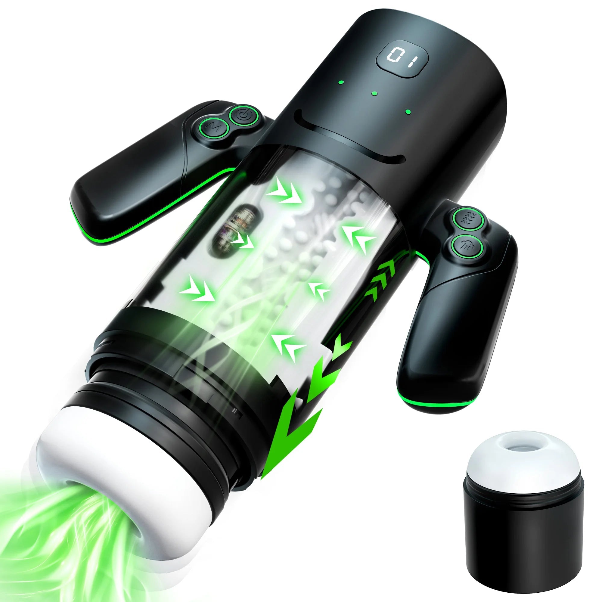 KUSHOR Automatic Thrusting Sucking Male Masturbator with Handle Double Layer Masturbation Cup Pocket Pussy Adult Toy for Men 