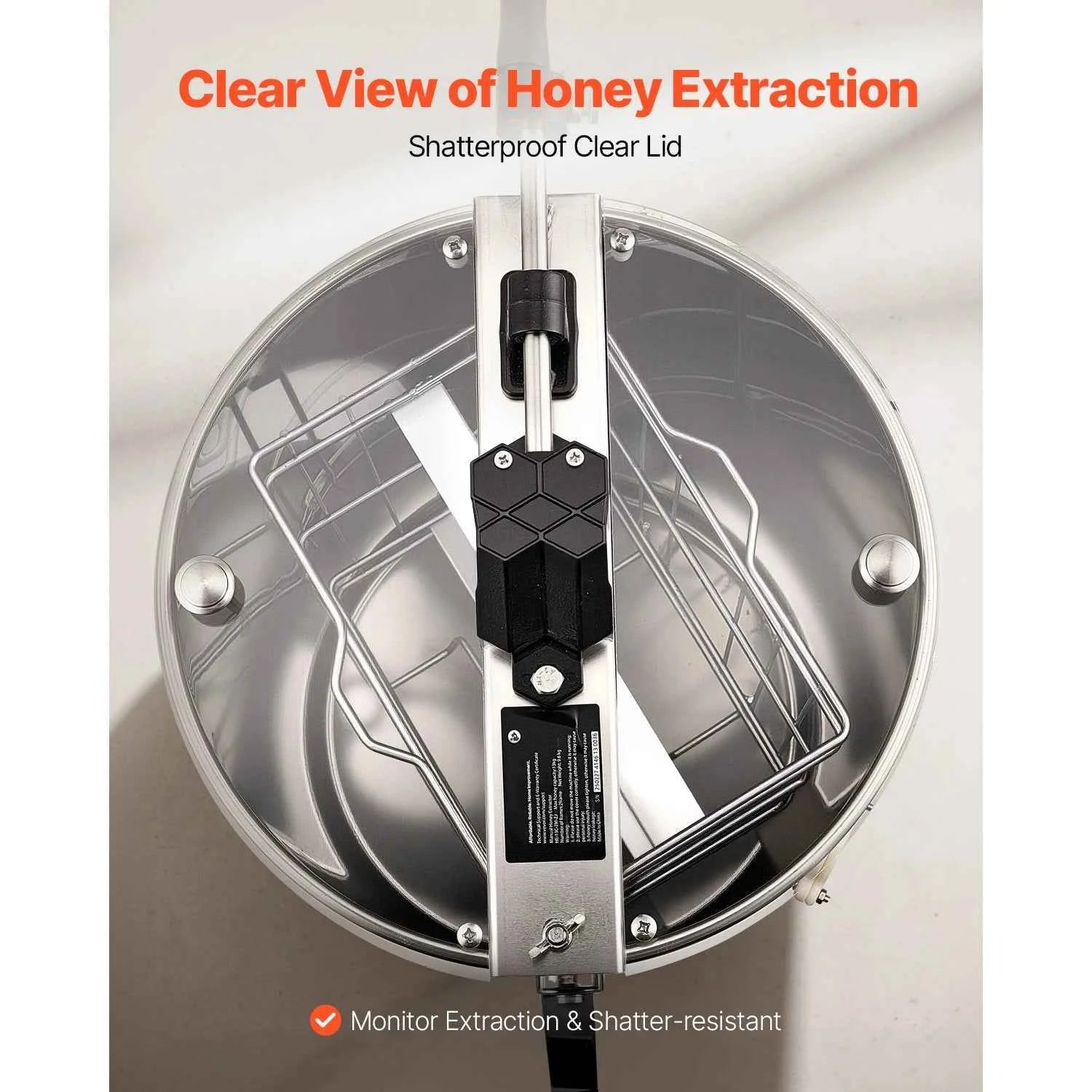 Manual Honey Extractor with Transparent Lid and Adjustable Stand