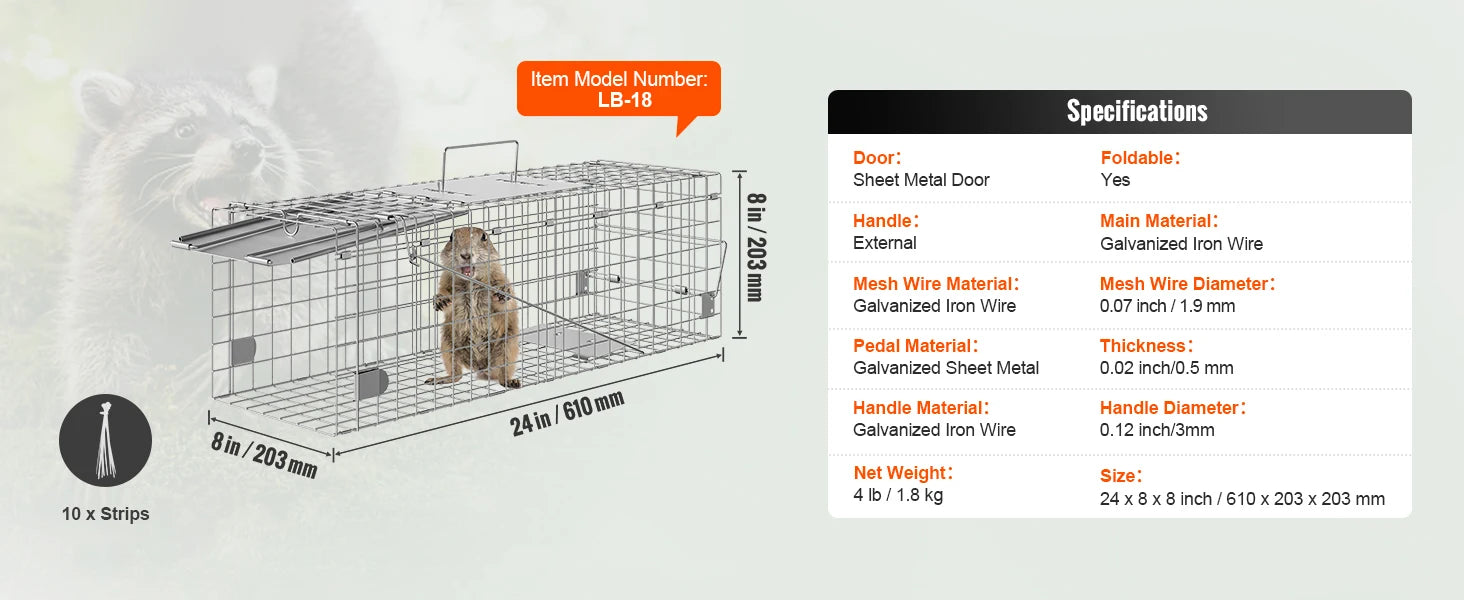 24 Inch Folding Live Animal Cage Trap with Handle