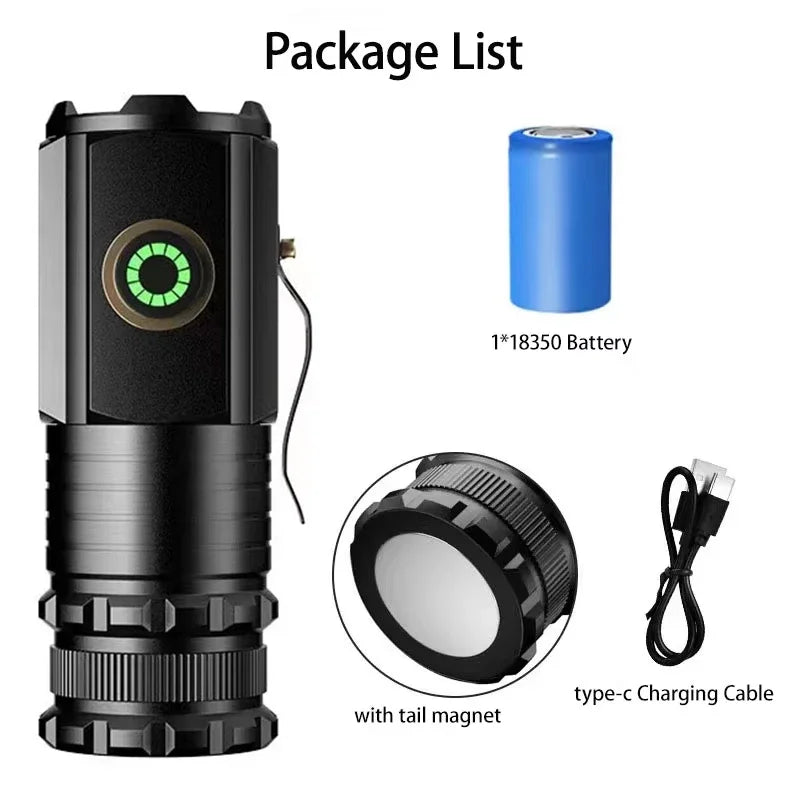 Lanterna LED mini recarregável por USB-C com íman na extremidade