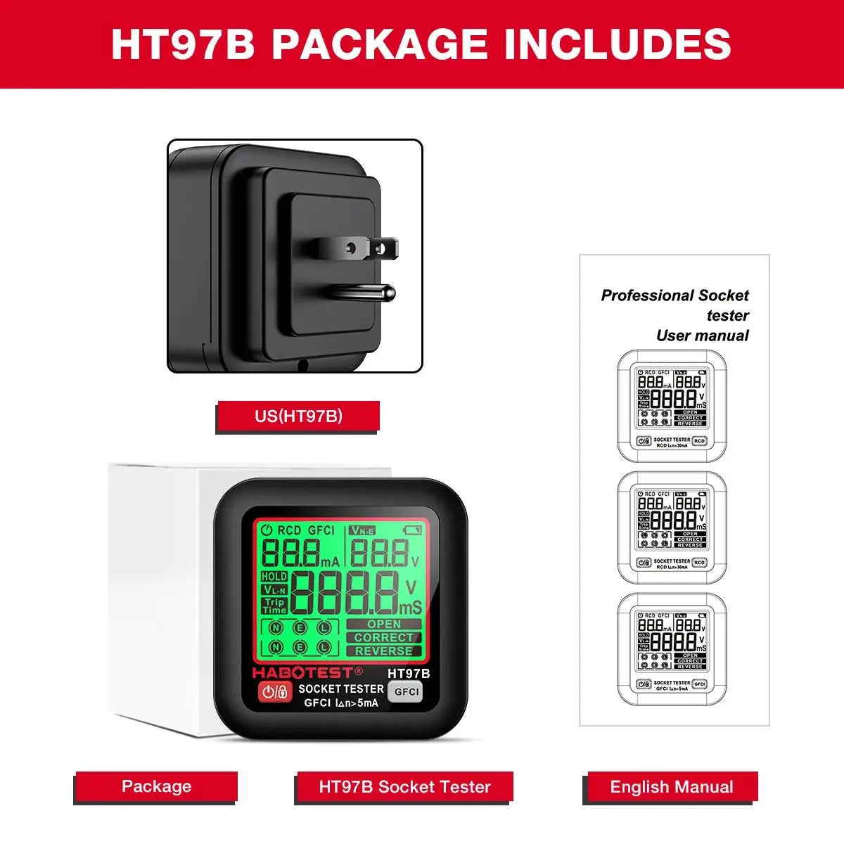 HT97 Digital Socket Tester - Regional Plugs