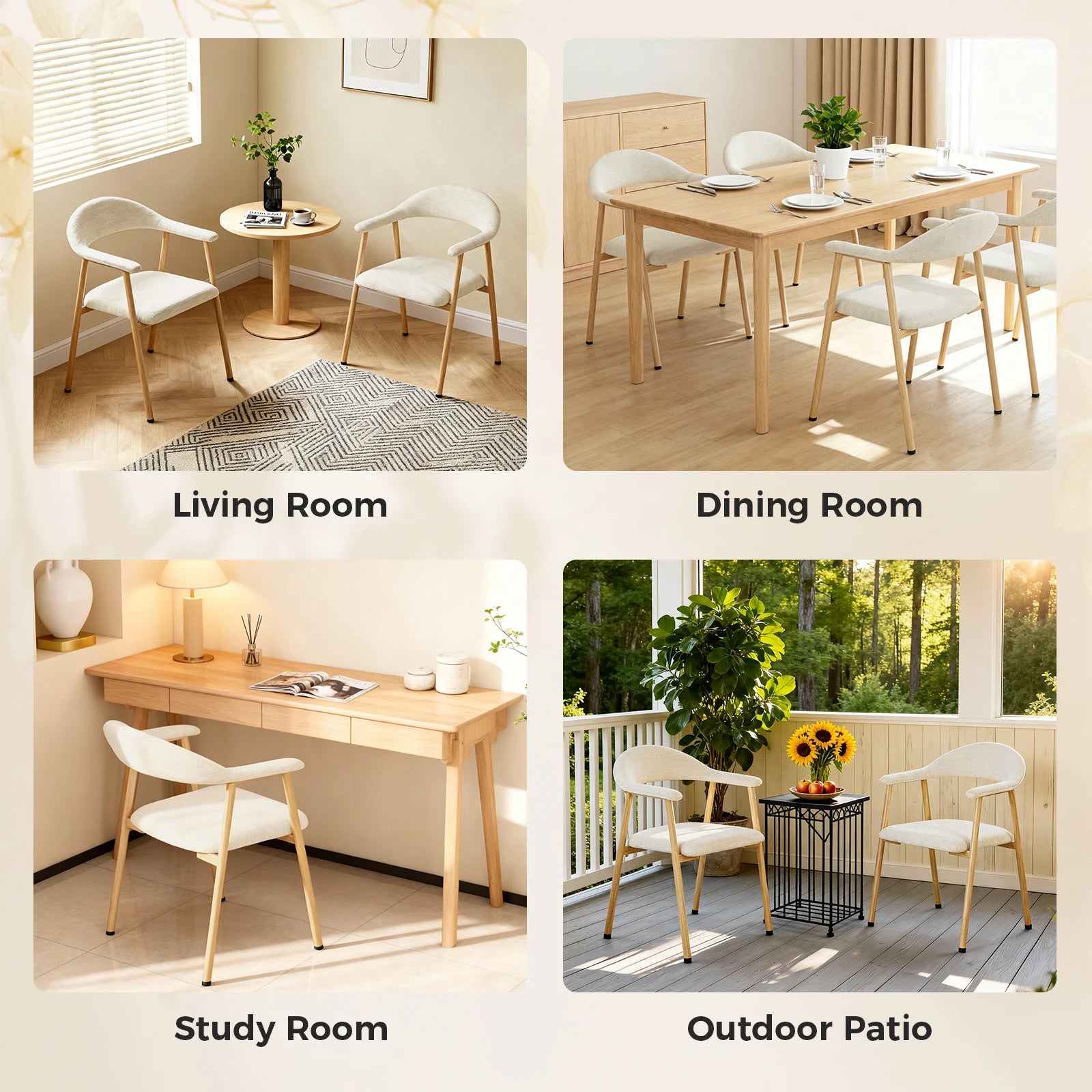 Modern Linen Upholstered Dining Chairs Set of 2 with Curved Back