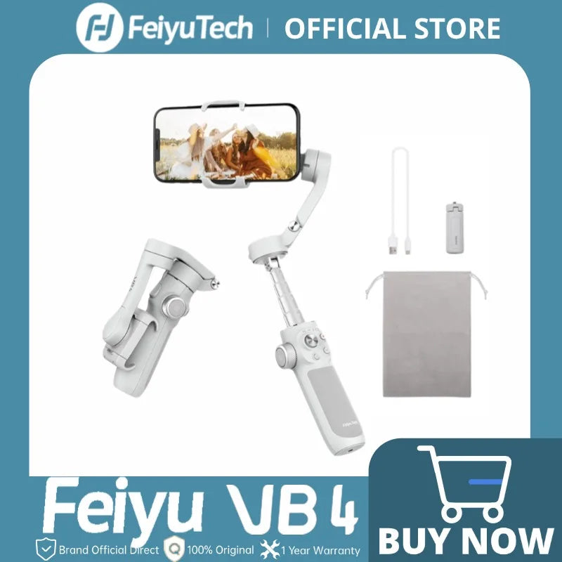 FeiyuTech VB4 3-tengelyes gimbal stabilizátor iPhone & Android számára, beépített selfie pálca, összecsukható kialakítás a vloggoláshoz, arcfelismerés