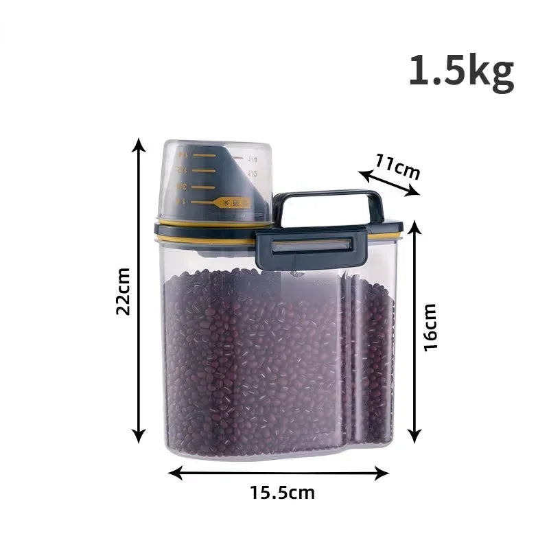 1.5kg/2kg Dog Cat Food Pail Plastic Storage Tank with Measuring Cup Container Moisture-proof Sealed Jar Pet Supplies Accessories 