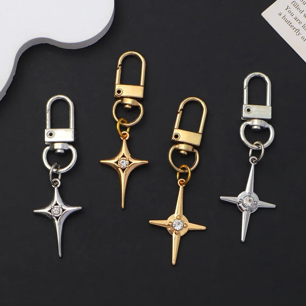 Silver Star Moon Metal Keychain