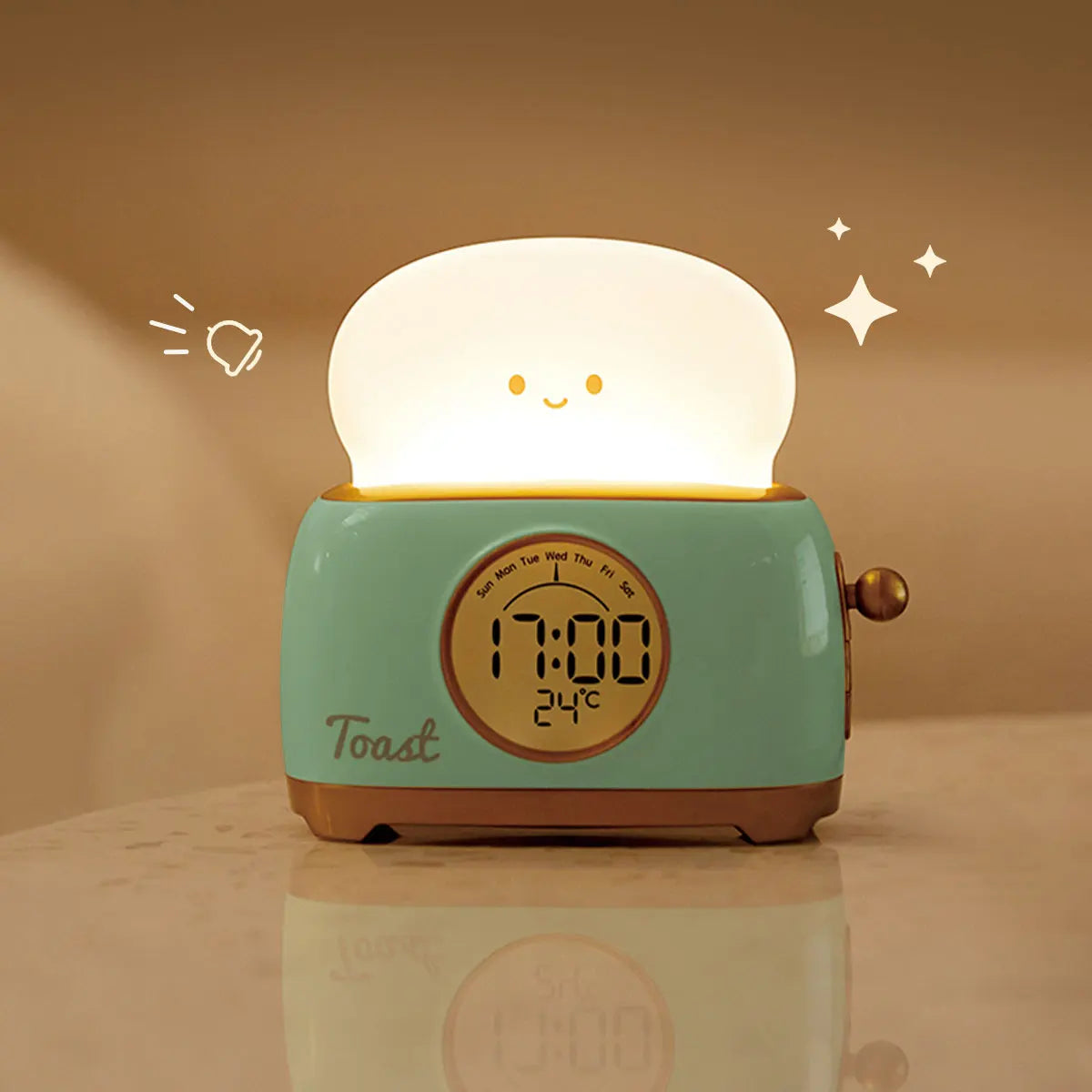 Ceas deșteptător în stil toaster, cu lumină de veghe cu intensitate reglabilă