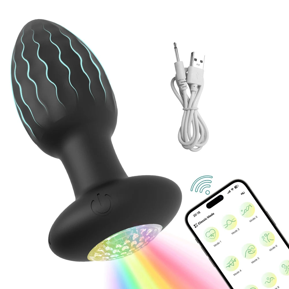 APP Control Anal Plug Vibrator with LED Light Blue-tooth Butt Plug Vibrator Prostate Massager Sex Toys for Women Men Adult 