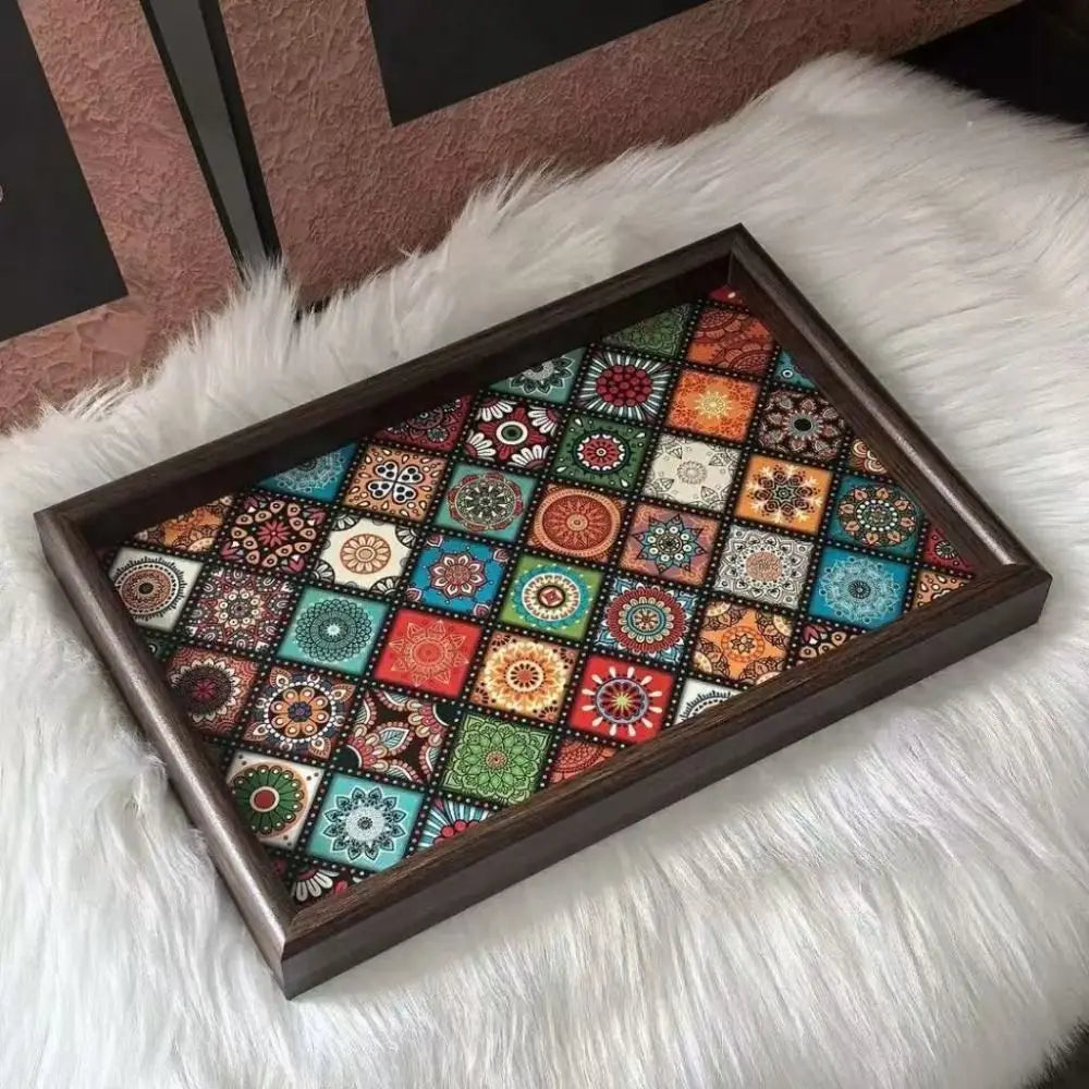 Houten dienblad in bohemienstijl, 30 × 20cm