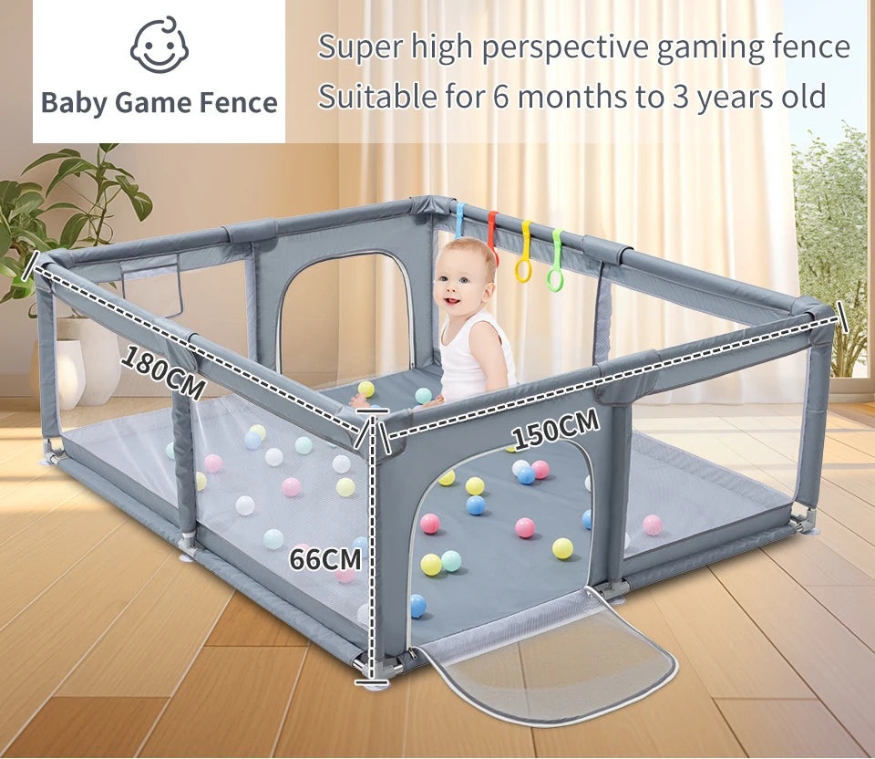Baby Playpen Indoor Safety Playground with Basketball Hoop