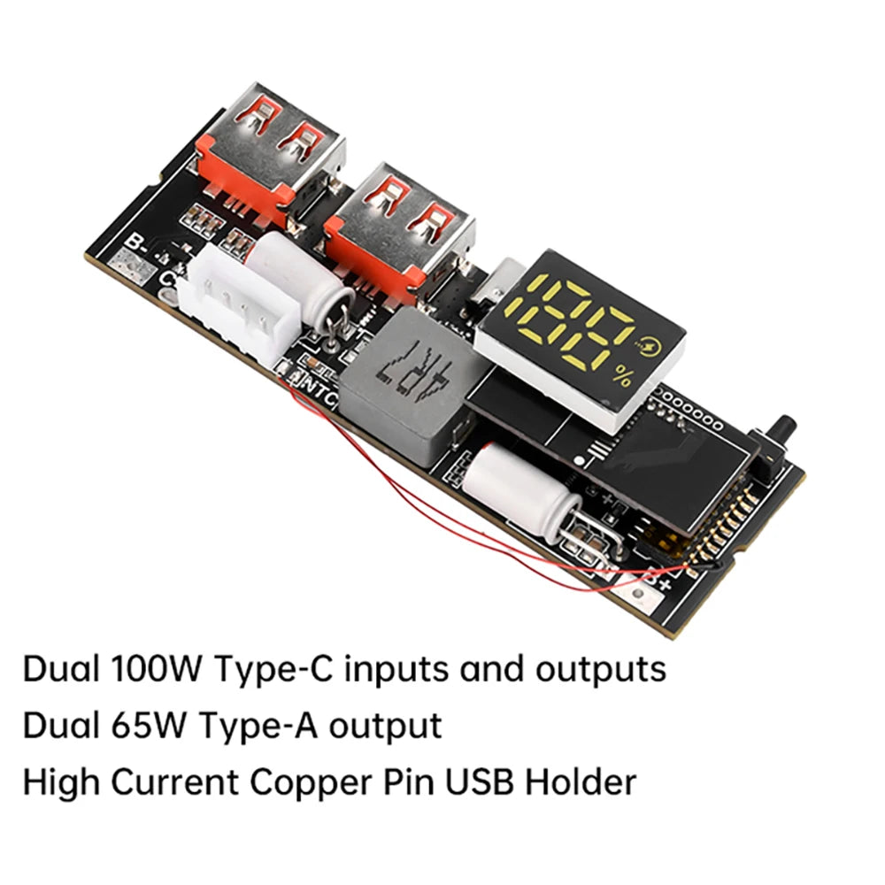 65/100W Power Bank 2‑5S Lithium Battery DIY Powerbank Board Bidirectional PD Fast Charge MPPT Solar Charging QC PD PPS VOOC UFCS