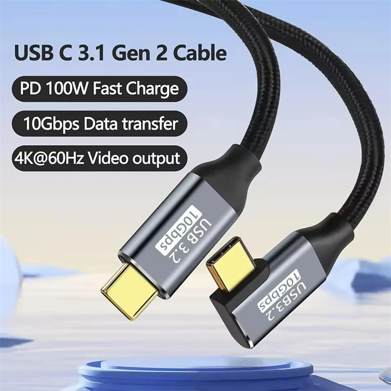 USB-C-forlængerkabel med vinklet stik, 100W og 10Gbps