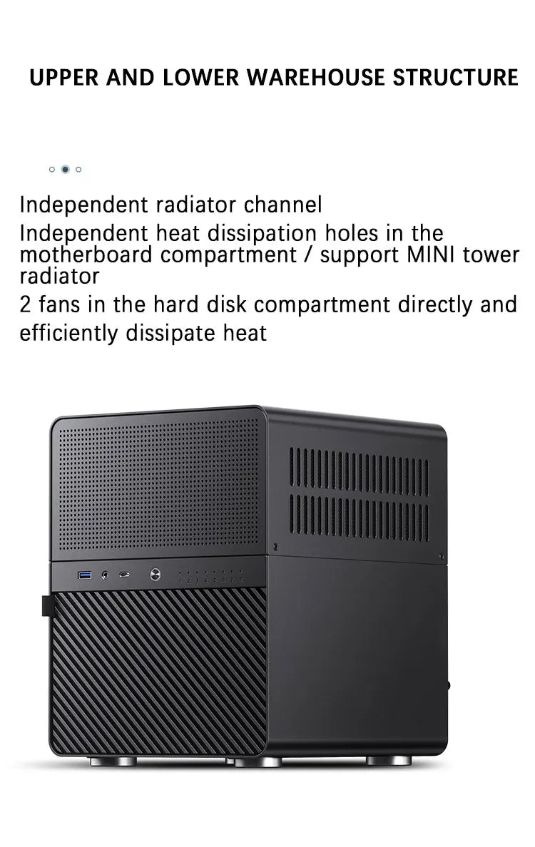 JONSBO N3 Mini NAS kabinet ITX Mini aluminium med stålplade, understøtter 130mm CPU-køler, to 100×25mm blæsere er standard
