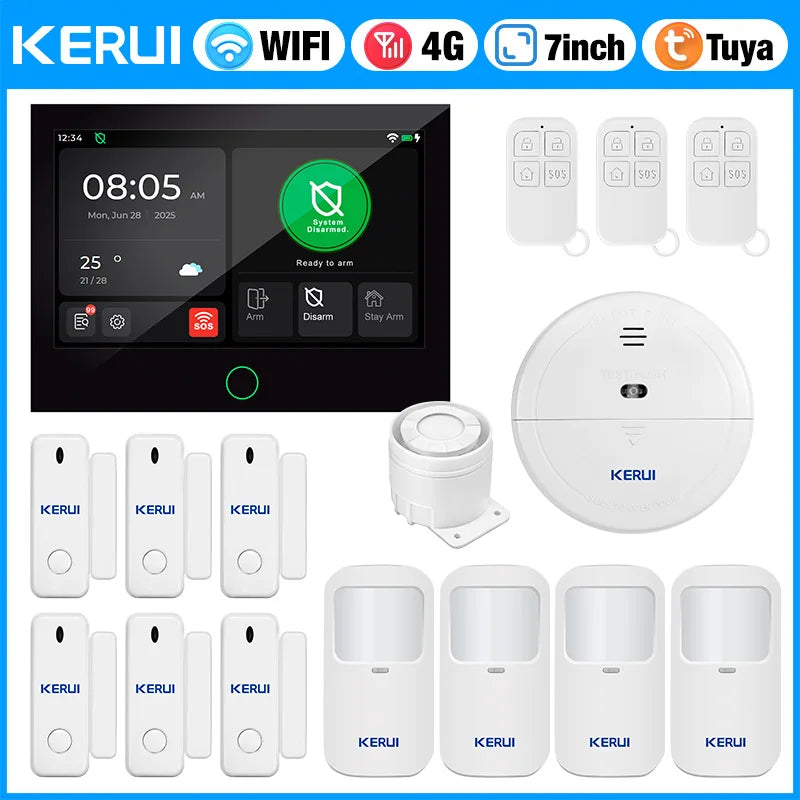 Entregas Rápidas KERUI Tuya WiFi+4G Sistema de Alarma para Hogar con 7 pulgadas Pantalla Táctil desde Almacén de ES Protección de Alarma