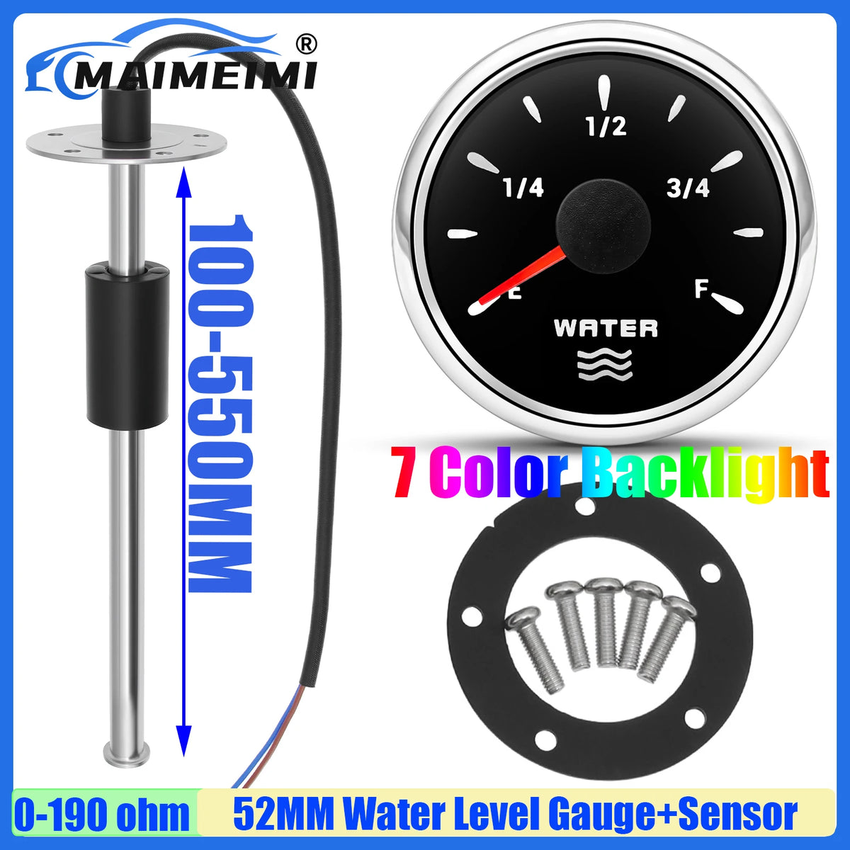 Indicatore del livello dell'acqua da 52 mm e opzioni dei sensori