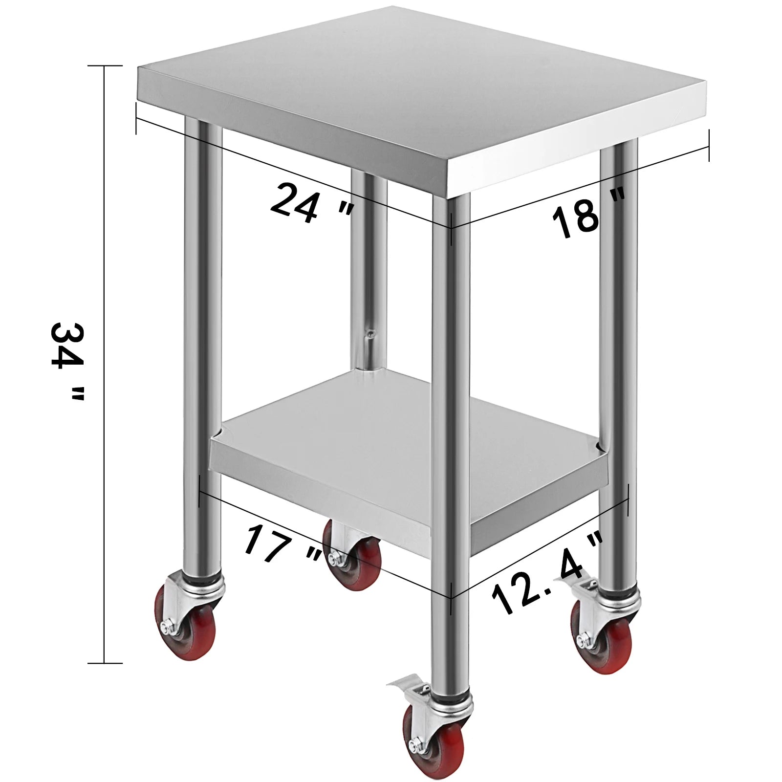 Stainless Steel Kitchen Prep Table with Wheels & Adjustable Shelf