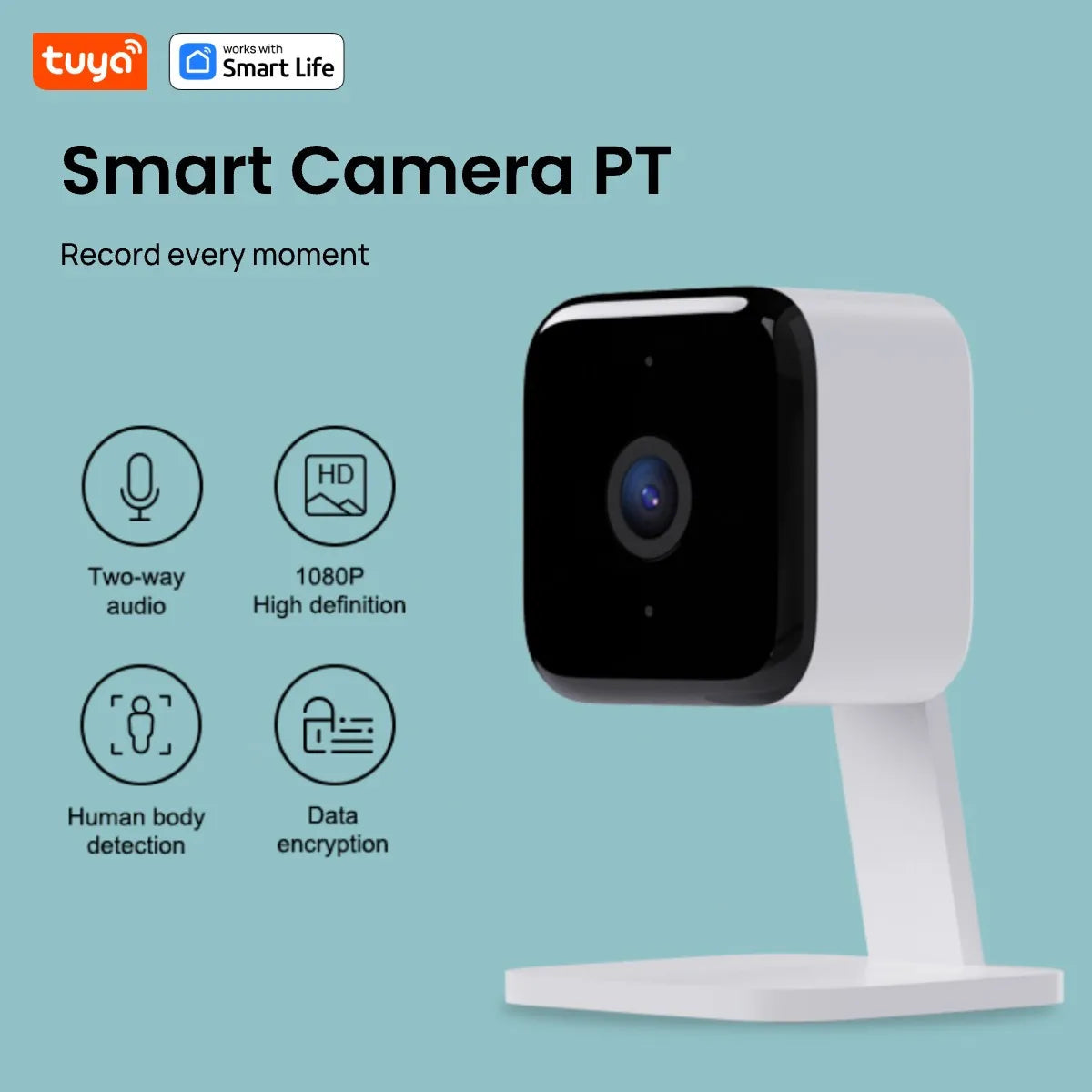Tuya Smart 1080p Wi-Fi Smart Home Security Camera 2MP, HD,Real-time APP Alerts, 2-Way Audio, with Motion Tracking for Baby & Pet 