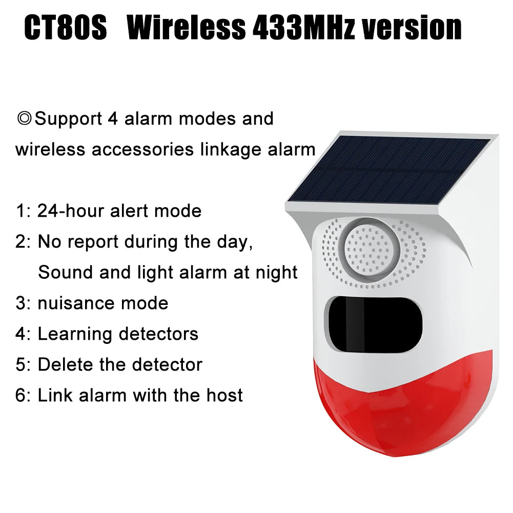 Outdoor Solar PIR Infrared Alarm with WiFi, 433MHz Options