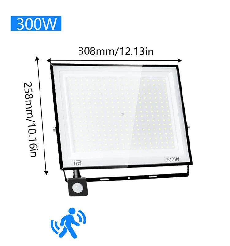 Outdoor LED Floodlight with PIR Sensor, 20 W to 300 W