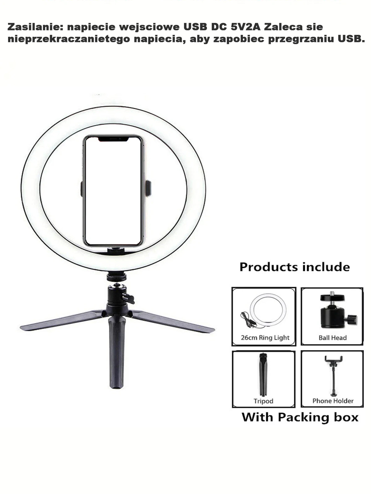 Aro de luz de 26 cm com tripé