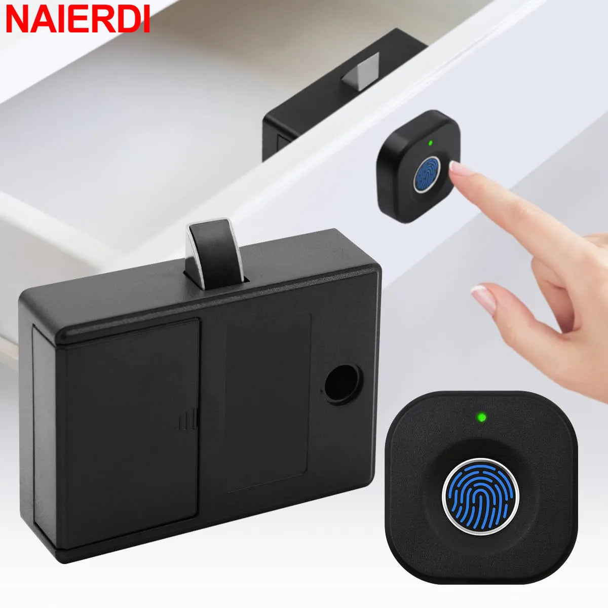 Fecho de Armário com Impressão Digital NAIERDI, Fechos Digitais Biométricos Inteligentes, Gavetas Ocultas, Anti-Roubo, Sem Chave, Segurança para Casa e Escritório