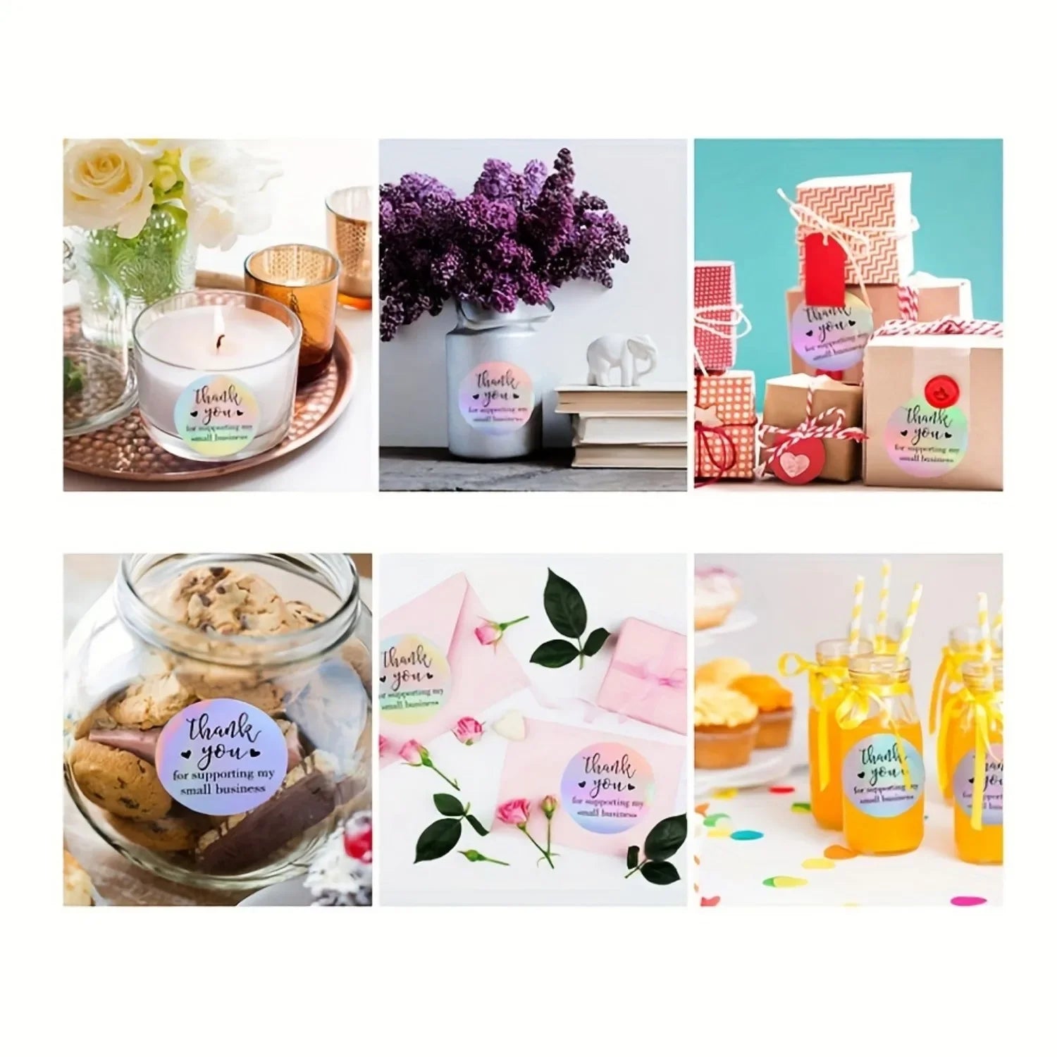 Naklejki z tęczowym laserem "Dziękujemy" dla małych firm