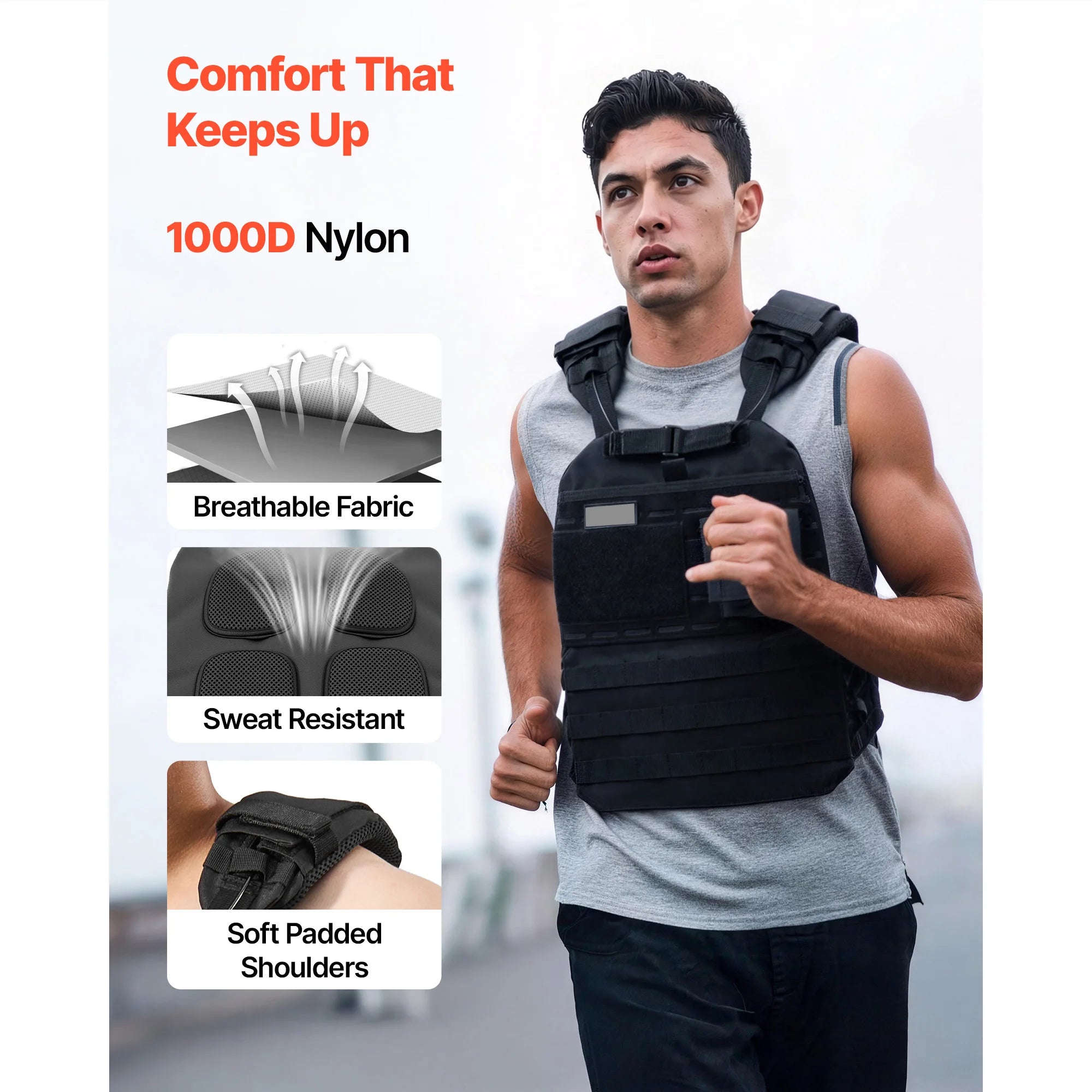 SucceBuy Weighted Vest Body Weight Vest with Shoulder Pad and Reflective Stripe Workout Equipment for  Strength Training Running