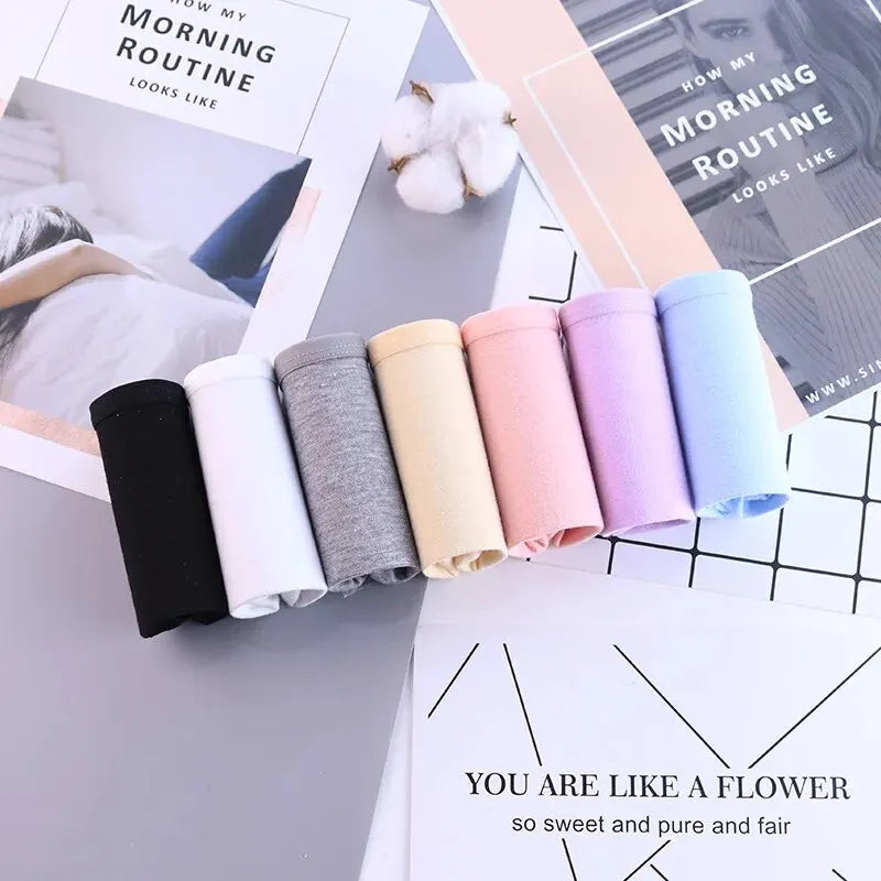 7Pcs/Lot Women's Panties Cotton Plus Size Underwear Girls Briefs Breathable Solid Color Panty Underpant Female Lingerie M-4XL 