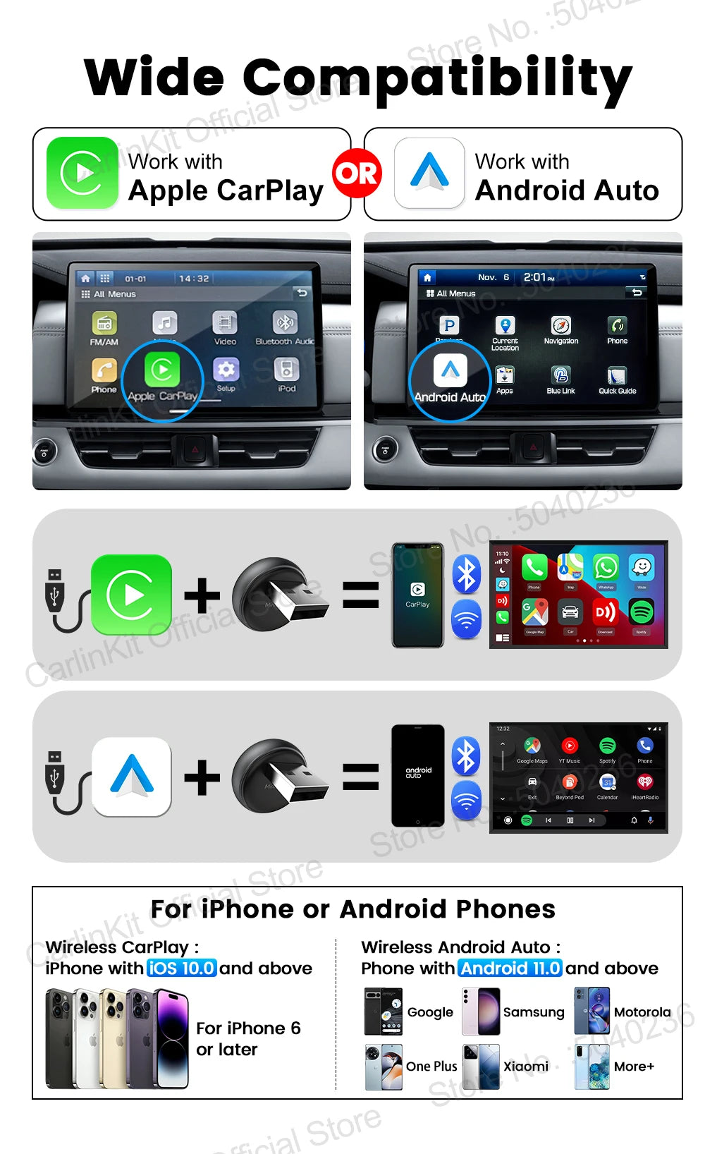 Wireless CarPlay and Android Auto USB Adapter