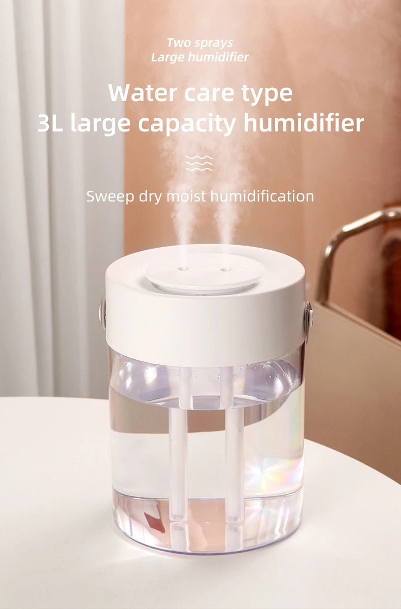 3 L USB Ultrasonic Humidifier with Dual Mist Outlets