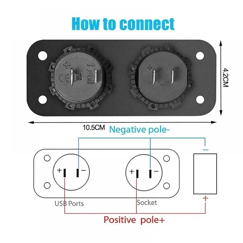 Waterproof Cigarette Lighter Outlet Quick Charge 3.0 12V/24V Dual USB Car Socket with LED Voltmeter Touch Switch for Car RV Boat