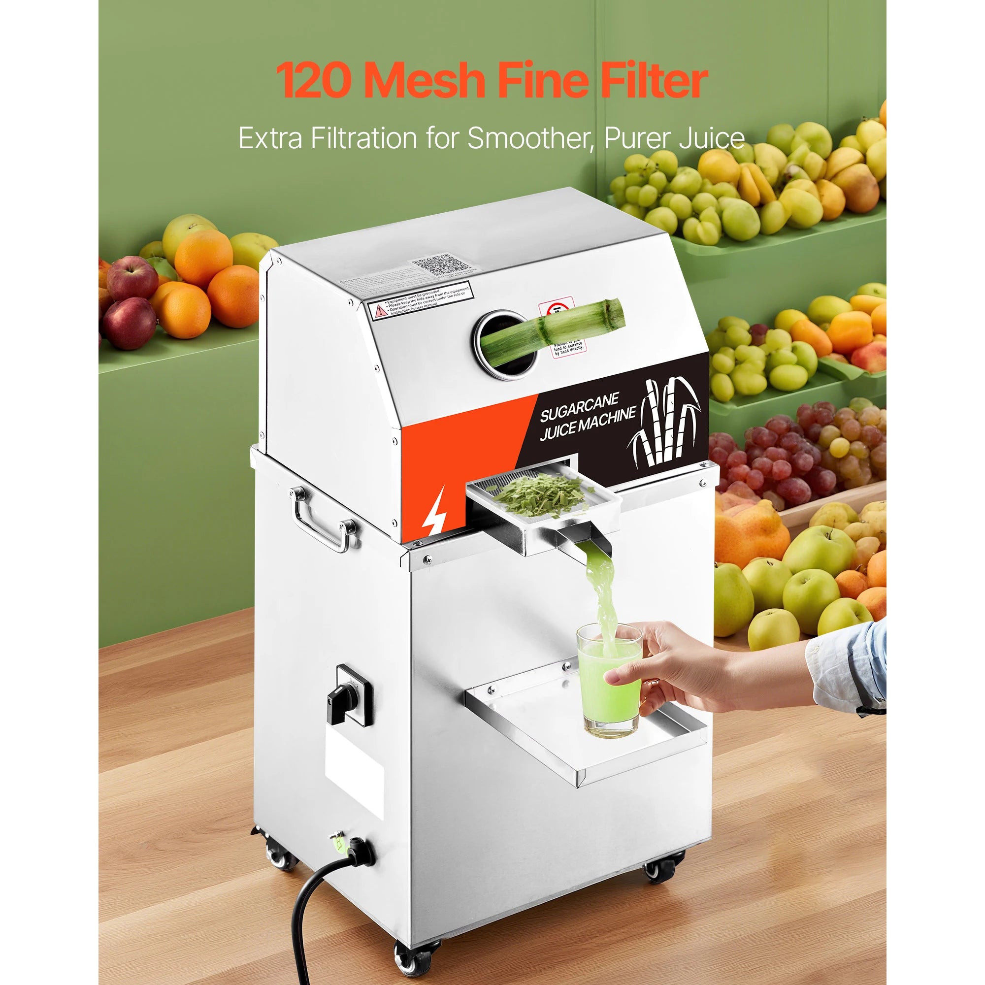 Commercial Sugar Cane Juicer 800W High Output 3-Roller Machine